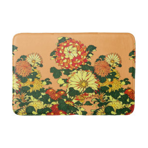 Tapis De Bain Flower Border, mandarin orange et or