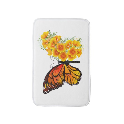 Tapis De Bain Flower Butterfly with Yellow California Poppy (Devant (Vertical))