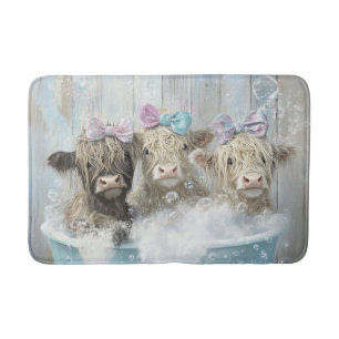 Tapis De Bain Fluffy Highland Calves Bubble Bain Farmhouse Scène