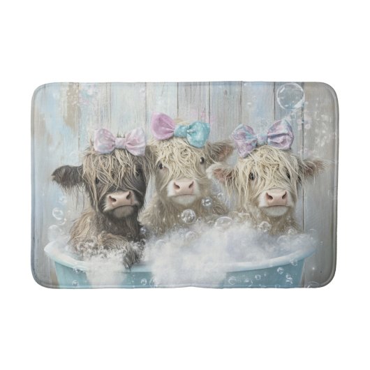 Tapis De Bain Fluffy Highland Calves Bubble Bain Farmhouse Scène (Devant)