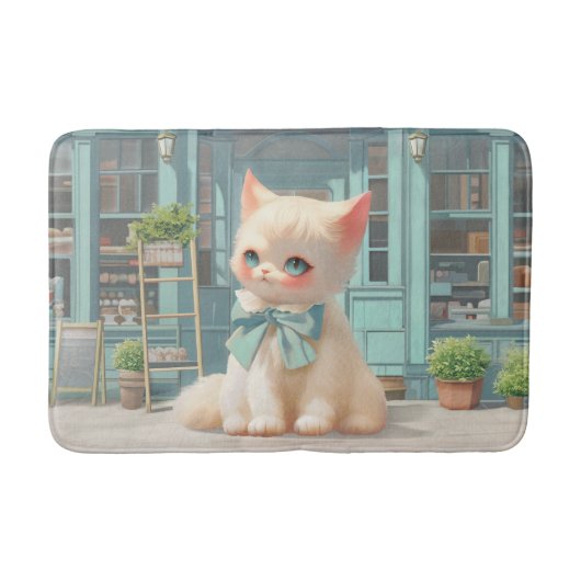 Tapis De Bain Fluffy Kitten avec Blue Bow à la pâtisserie (Devant)