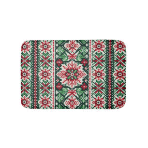 Tapis De Bain Foire de Noël/hiver île rouge et verte