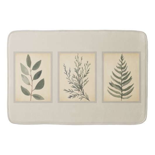 Tapis De Bain Foliage encadré Neutre Beige Mat (Devant)