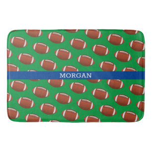 Tapis De Bain Football Motif, Nom Blanc, Bleu & Vert