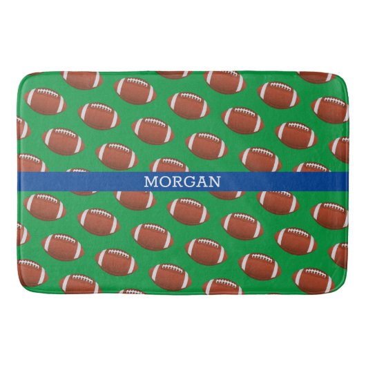 Tapis De Bain Football Motif, Nom Blanc, Bleu & Vert (Devant)