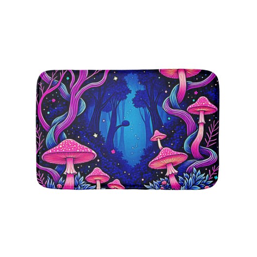 Tapis De Bain Forêt d'art de champignons roses néon (Devant)