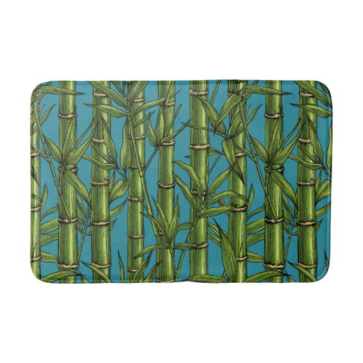 Tapis De Bain Forêt de bambou sur bleu (Devant)