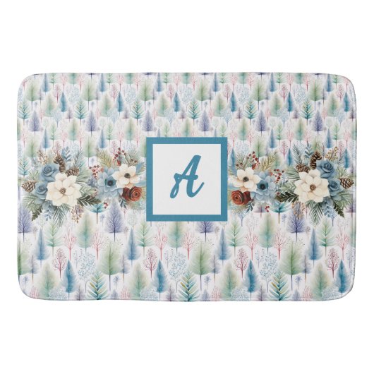 Tapis De Bain Forêt Florale Bleue d'hiver (Devant)