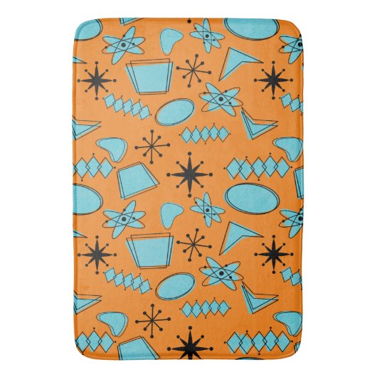 Tapis De Bain Formes atomiques MCM Turquoise sur orange (devant Vertical)