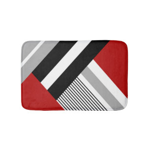 Tapis De Bain Formes géométriques rouges, grises, blanches et no