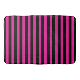 Tapis De Bain Fouchsia et bandes de bonbons noirs