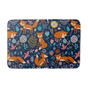 Tapis De Bain Foxes rouges mignons et fleurs colorées