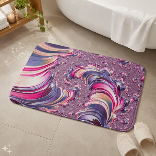 Tapis De Bain Fractale en spirale rose violet abstrait