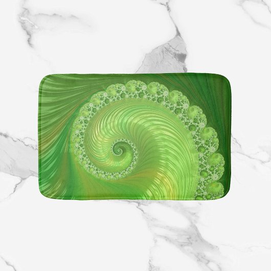 Tapis De Bain Fractale en spirale verte abstraite