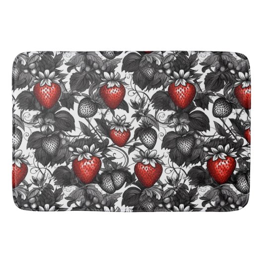 Tapis De Bain Fraises noire, blanche et rouge partout (Devant)
