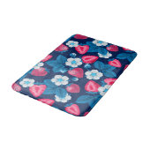 Tapis De Bain Fraises roses sur bleu (Angle)