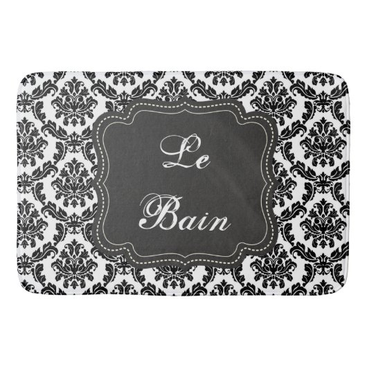 Tapis De Bain Français Damas Design Noir & Blanc Bain Mat (Devant)