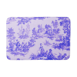 Tapis De Bain Française toile de jouy bleu et blanc élégant