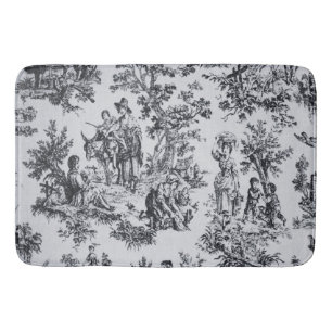 Tapis De Bain Française toile de jouy noir et blanc élégant