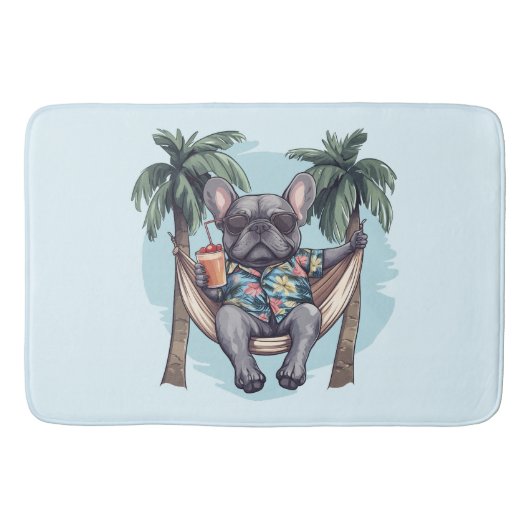 Tapis De Bain French Bulldog In Hawaiian Top (Devant)