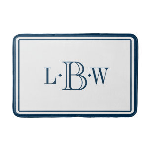 Tapis De Bain Frontière bleue classique décorée d'un monogram