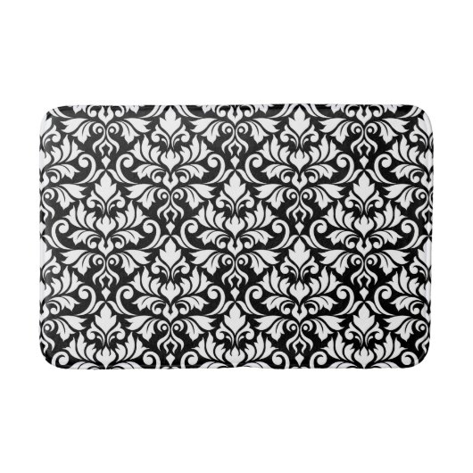 Tapis De Bain Fruit Damask Grand Motif Blanc sur Noir (Devant)