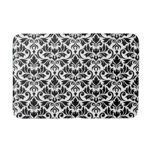 Tapis De Bain Fruit Damask Grand Motif noir sur blanc