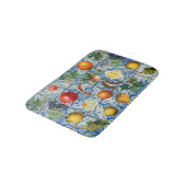 Tapis De Bain Fruit d'été méditerranéen & Mosaïque Bleue Blanc (Angle)