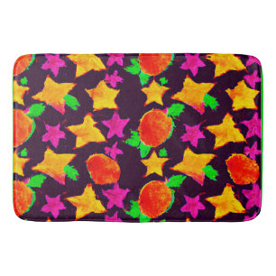 Tapis De Bain Fruits colorés dynamiques et étoiles Art Motif