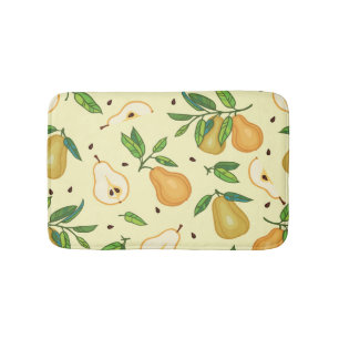 Tapis De Bain Fruits de poires jaunes : Illustration Vintage.