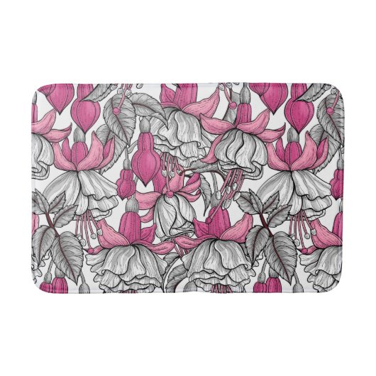 Tapis De Bain Fuchsia en blanc et rose (Devant)
