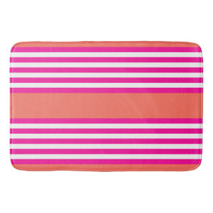 Tapis De Bain Fuchsia et corail vivant cinq bandes motif