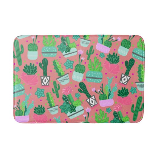 Tapis De Bain Fun Southwestern mignon fille rose Motif Cactus (Devant)