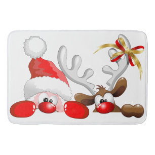 Tapis De Bain Funny Santa and Reindeer Cartoon Ornament Aimant B