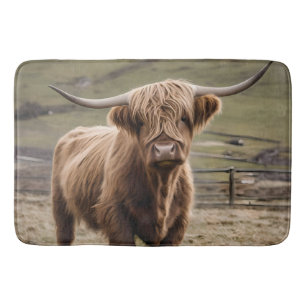 Tapis De Bain **"Furry Majesty : The Woolly Brown Highland Cow"*