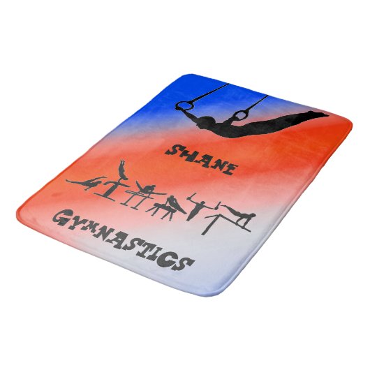 Tapis De Bain Garçons Gymnastique Cercles Patriotique Rouge Blan (Angle)