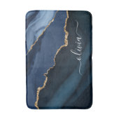 Tapis De Bain Géode d'agate bleu marine Monogramme en or (Devant (Vertical))