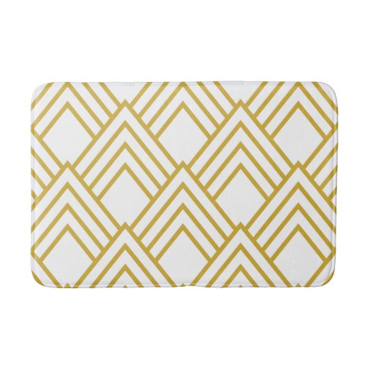 Tapis de bain géométrique, blanc et or Abstrait (Devant)