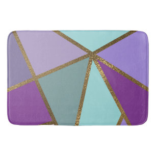 Tapis De Bain Géométrique Violet Rose Turquoise Bronze Or