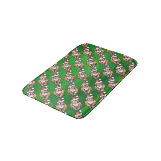Tapis De Bain Ginger Chat Noël Sur Vert (Angle)