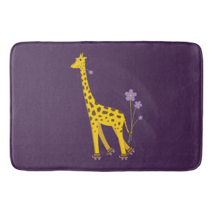 Tapis De Bain Girafe drôle pourpre de patinage de rouleau
