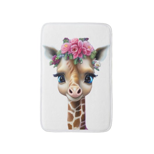 Tapis De Bain Giraffe Bébé mignonne avec Fleurs et Holly (Devant (Vertical))
