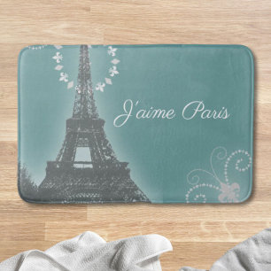 Tapis De Bain girly chic mode rétro Turquoise paris eiffel tower