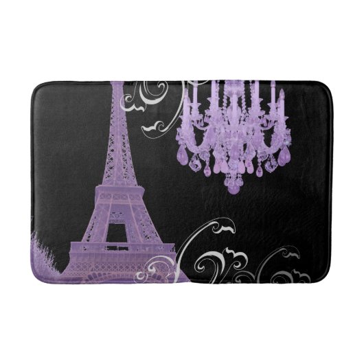 Tapis De Bain girly chic retro mode violet paris eiffel tower (Devant)
