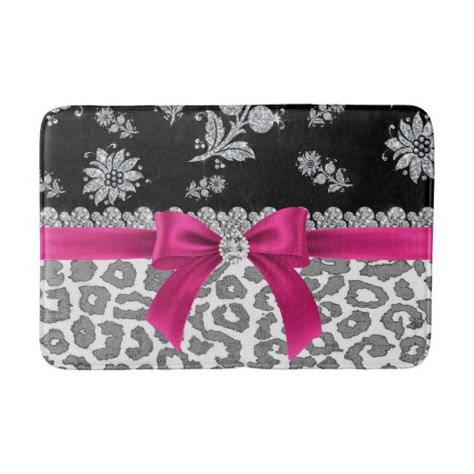 Tapis De Bain Glam D/Rose Bow-Grey Léopard-Argent Floral Éperche (Devant)