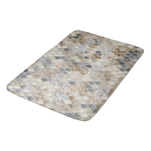 Tapis De Bain Glam de sirène gris argenté or #1