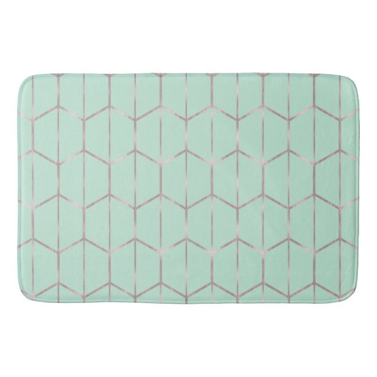 Tapis De Bain Glam géométrique Hexagon rose Gold & Mint Chic (Devant)