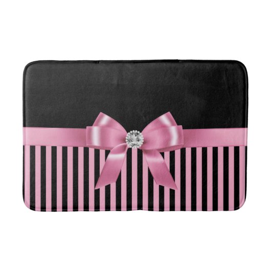 Tapis De Bain Glam rose Bow-rose noir Pinstripes-Noir (Devant)
