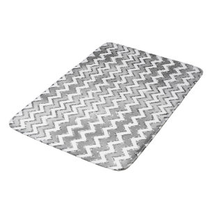 Tapis De Bain Glam Silver White Zigzag Stripes