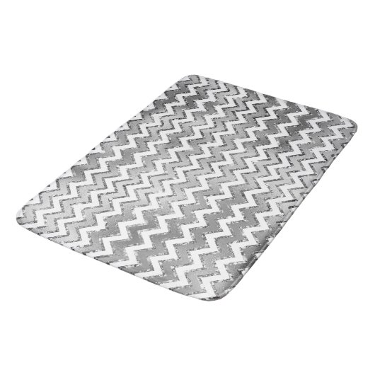 Tapis De Bain Glam Silver White Zigzag Stripes (Angle)